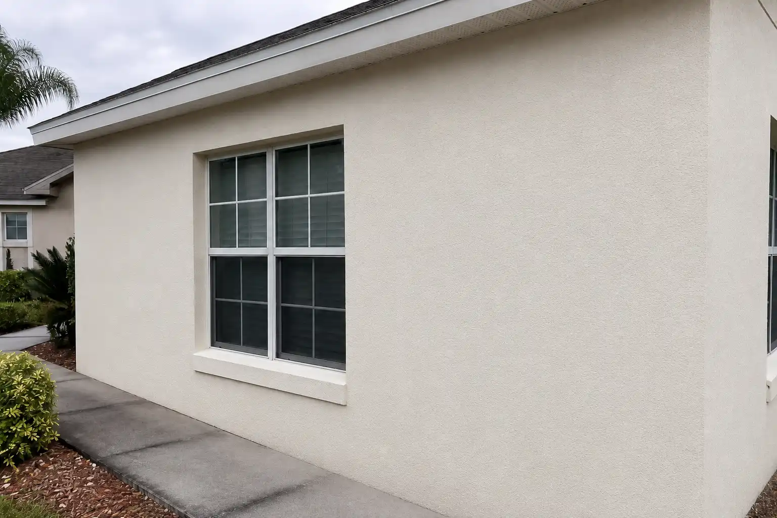 The same wall repaired, re-coated, and sealed to a clean, uniform finish